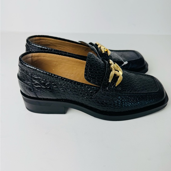 & Other Stories Leather Croc-Embossed Loafers with Gold Chain - Picture 8 of 11